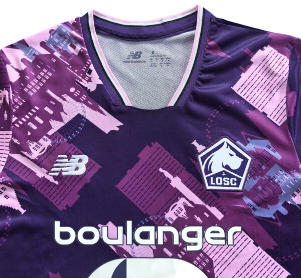 Pisa 25/26 home soccer jersey with LOSC logo, purple design, and sponsor details. Perfect for fans a.
