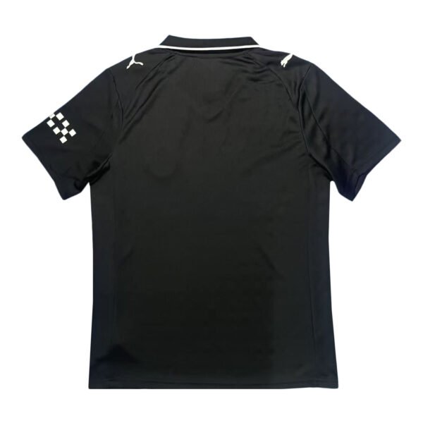 Lisbon Traning Soccer Jersey Black Lisbon training soccer jersey with white accents and checkered logo on sleeve.
