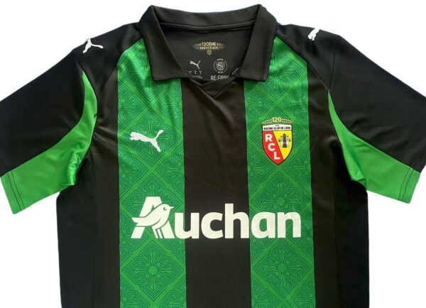 Pisa 25/26 home soccer jersey with green and black stripes, featuring club crest and Puma logo.