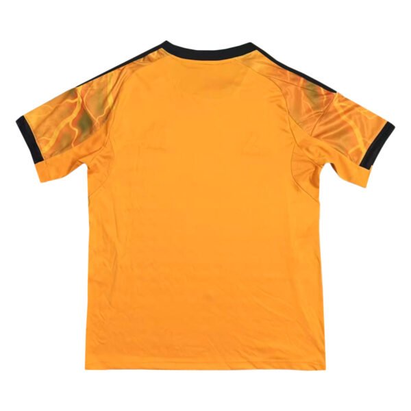 Bright orange Lisbon training soccer jersey with black accents for 2025/26 season.