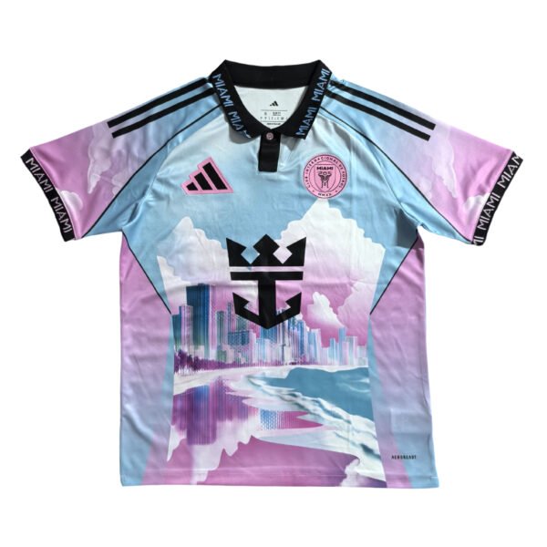 Stylish Lisbon training jersey with cityscape design and team logos.