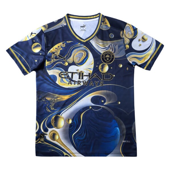 High-quality Manchester City 25/26 training soccer jersey with a unique abstract design, perfect for.