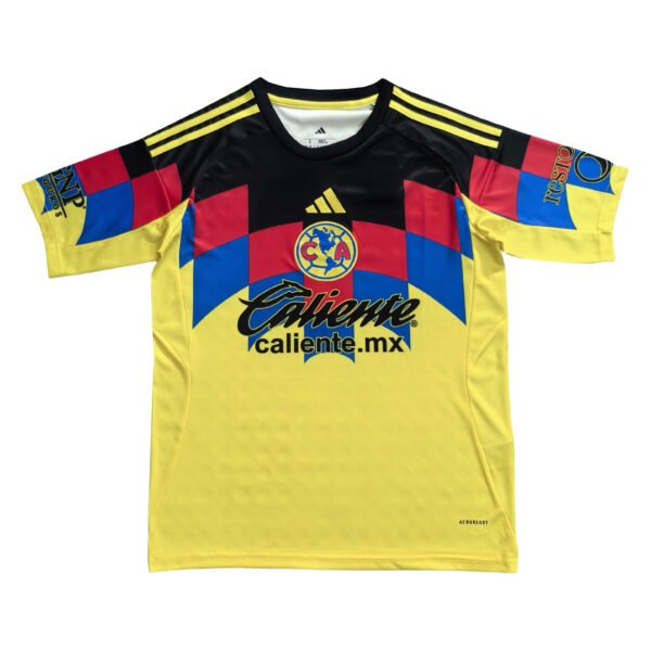 Manchester United third soccer jersey 2025/26 with vibrant yellow, black, red, and blue design.