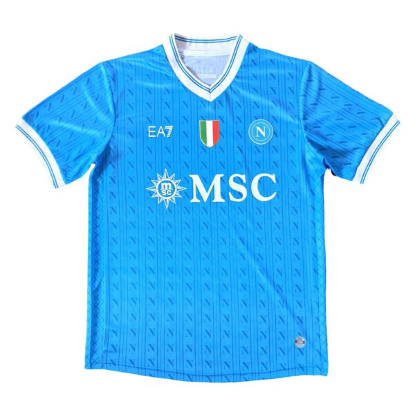 Manchester United third soccer jersey for 2025/26 season, blue with team logos.