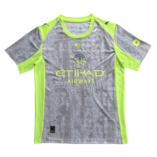 Manchester City 25/26 training soccer jersey with neon accents and water-resistant fabric.