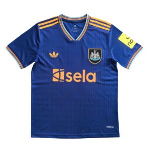 Manchester United third kit 2025/26 with blue design and team logos.