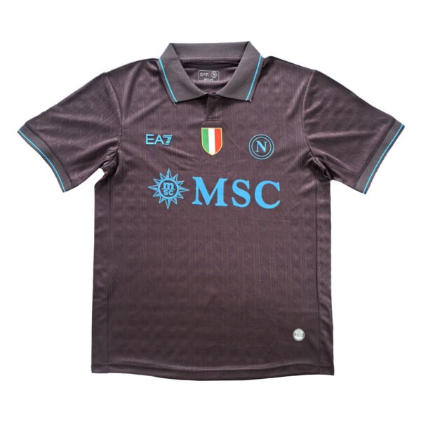 Manchester United 2025/26 third soccer jersey with team logos and design.