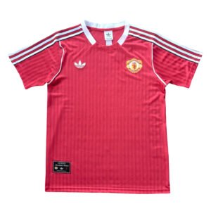 Manchester United third soccer jersey 2025/26 season, red with white accents.