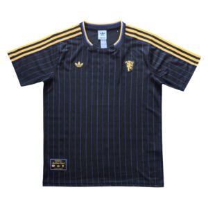 Manchester United third soccer jersey for 2025/26 season, navy with gold accents.