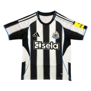 Manchester United third kit 2025/26 with black and white stripes, featuring sponsor logos and team c.