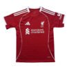 Red Liverpool 25/26 training soccer jersey with club logo and sponsor details.