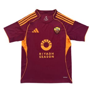 Training soccer jersey for Roma's 25/26 season, featuring team logo and vibrant colors.