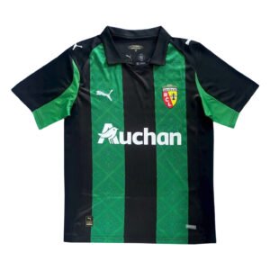 High-quality Pisa 25/26 home soccer jersey with green and black stripes, featuring the RC Lens logo.