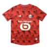 Pisa 25/26 home soccer jersey with red and black geometric design, featuring club logo and sponsor.