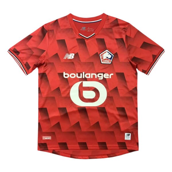 Pisa 25/26 home soccer jersey with red and black geometric design, featuring club logo and sponsor.