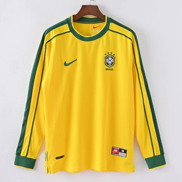 1587bc (177) Retro Long Sleeve 1998 Brazil Home Jersey