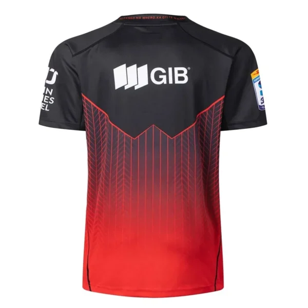 Sports jersey with GIB logo and red-black gradient design. High-quality sports jersey featuring GIB branding and vibrant red-black color scheme.