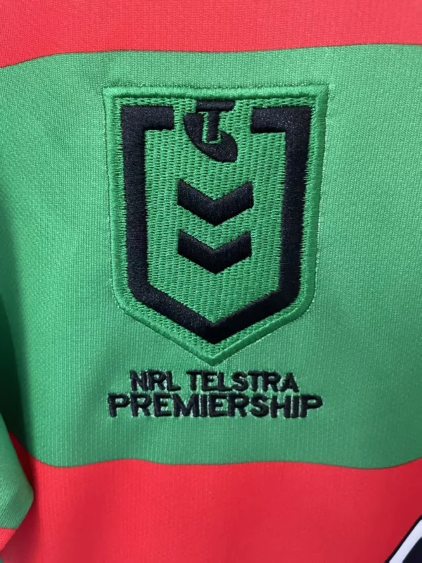 NRL Telstra Premiership Logo on Sports Jersey NRL Telstra Premiership logo embroidered on a sports jersey for rugby fans and teams.