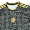 Sports jersey with intricate black and gray patterns and a prominent yellow sun emblem. Features classic Adidas three-stripe design on shoulders. 2026 Argentina Goat Special Edition Jersey