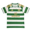 Sports Jersey with Green and White Stripes for Celtic FC Official Celtic FC green and white striped sports jersey with gold accents and sponsor logo.