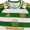 Celtic FC 125th Anniversary Football Jersey Celtic FC 125th anniversary football jersey with green and white stripes and gold accents.