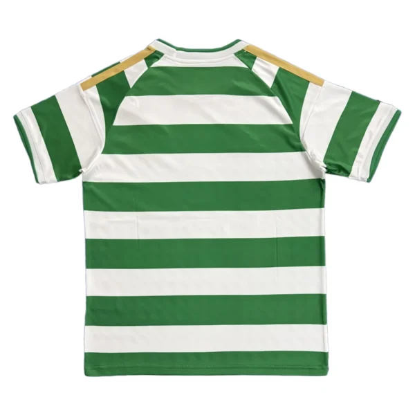 Sports Jersey with Green and White Stripes and Gold Shoulder Accents Green and white striped sports jersey with gold shoulder details, ideal for team sports and athletic.