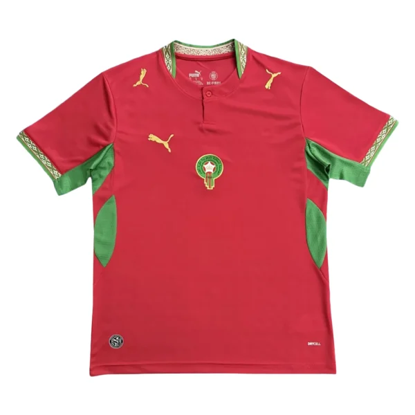 Morocco national football team jersey with green and red design, Puma logo, and team emblem.