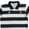 Classic Black and White Striped Soccer Jersey Soccer jersey with bold black and white horizontal stripes, featuring Juventus logo and Adidas emble.