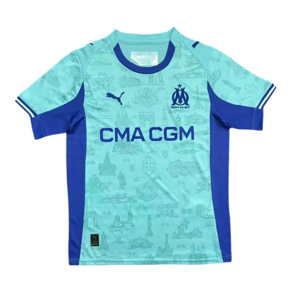 Olympique de Marseille Home Jersey 2023/24 Olympique de Marseille 2023/24 home football jersey with club logo and sponsor.