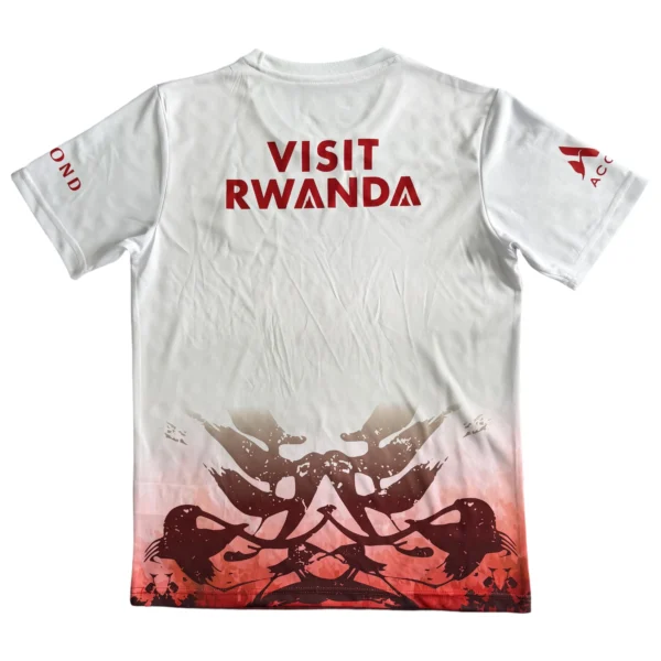 Visit Rwanda T-shirt with wildlife design, promotional apparel for tourism.