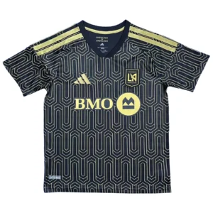 Sports jersey with geometric pattern and sponsor logos.