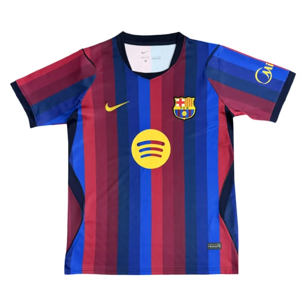Barcelona FC Kids Soccer Jersey with Nike Logo and Spotify Badge Youth Barcelona soccer jersey featuring Nike logo and Spotify badge, perfect for young football fans.