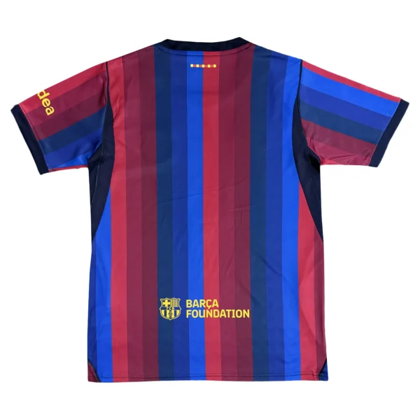 Barcelona FC Youth Jersey for Kids with Striped Design and Logo Youth Barcelona FC striped soccer jersey with vibrant red and blue vertical stripes, featuring team.