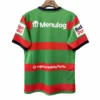 Menulog Sponsored Sports Jersey with Holiday Parks Logo Menulog sponsored sports jersey featuring holiday parks branding and vibrant green and red stripes.