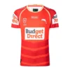 Budget Direct Sports Jersey for Rugby and Soccer Teams Red sports jersey with Budget Direct logo, ideal for rugby and soccer teams.