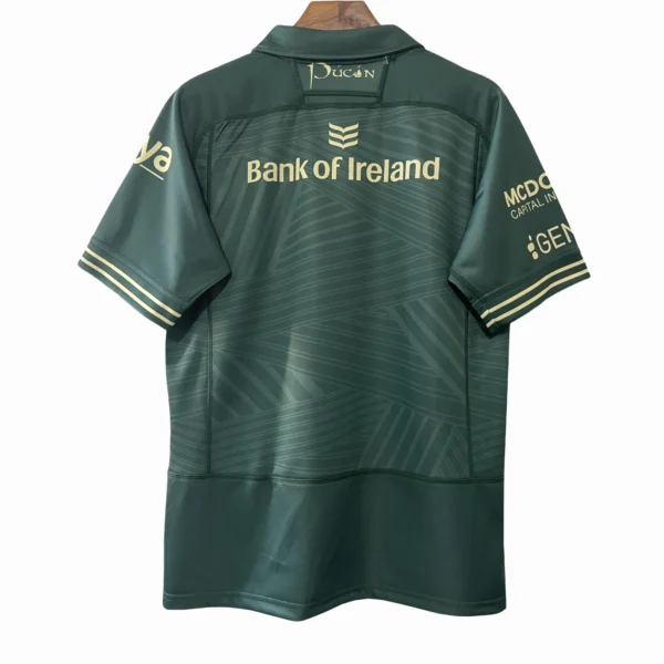 Green sports jersey with Bank of Ireland logo and sponsor details.