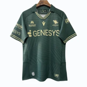Sports jersey with green and gold accents for optimal athletic performance and style. High-quality green sports jersey featuring gold accents, ideal for activewear and sports enthusiasts.