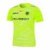 Bright yellow soccer jersey featuring Peugeot, Airbus, and Nike logos for sports enthusiasts.