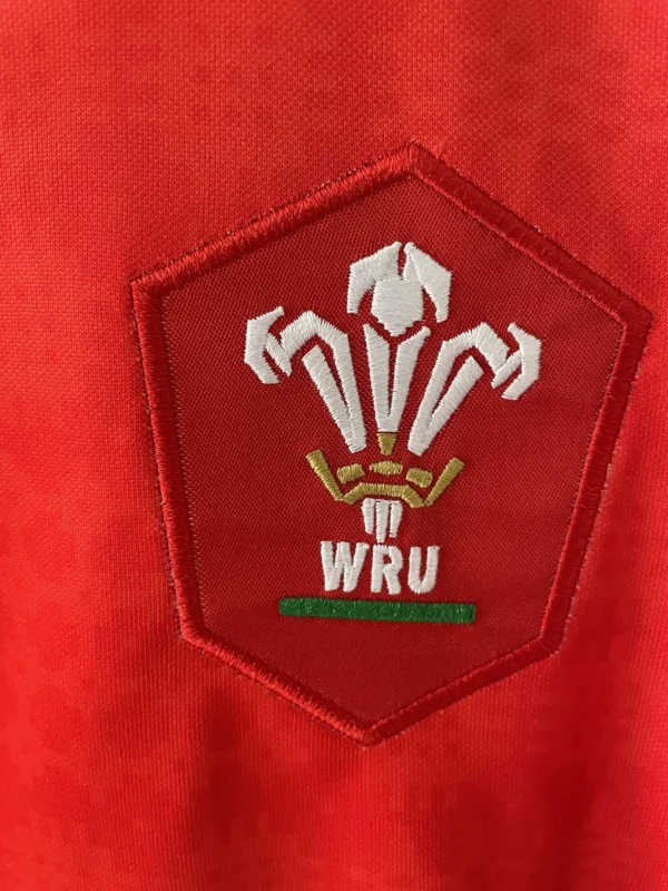 Wales Rugby World Cup Badge Wales Rugby World Cup badge embroidered on red sports jersey.