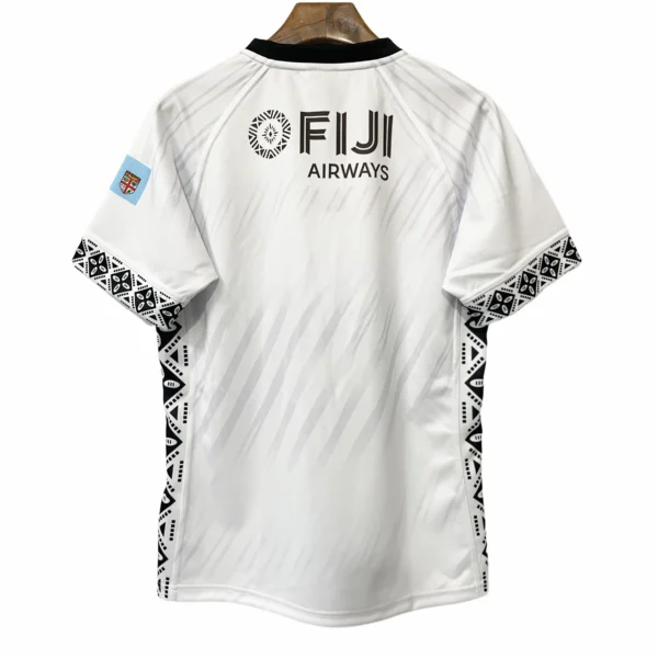 Fiji Airways soccer jersey with Polynesian pattern accents on sleeves and back.