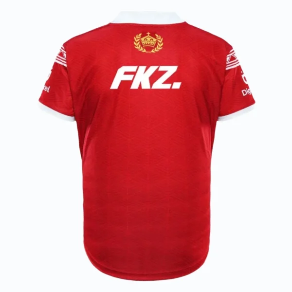 FKZ sports jersey with crown emblem, red athletic wear for football players.