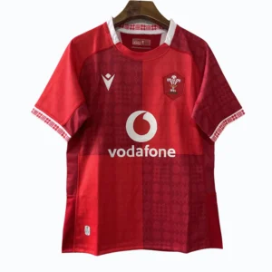 Wales Rugby Jersey - Red and Black Wales rugby team official jersey with Vodafone logo, red and black design, perfect for sports fans.