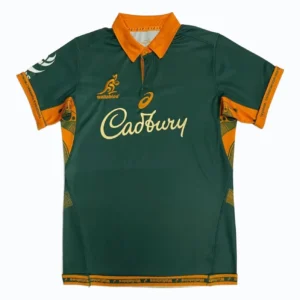 Cricket Jersey Wallabies Australia Green and gold Wallabies cricket jersey with Cadbury sponsorship.